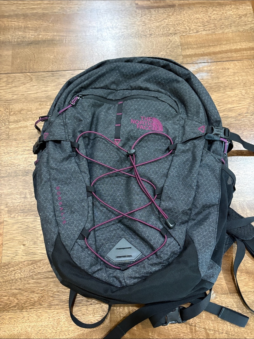The North Face Borealis Black/ Gray / Purple Backpack with Front Bungee Cord